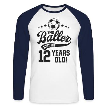 10 Years Old Soccer Themed Birthday Party 10th - Unisex Long Sleeve Baseball T-Shirt - white/navy - Front - Nik (191cm)