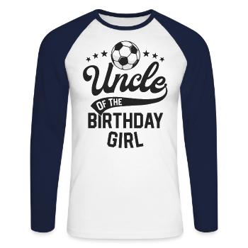 Onkel des Geburtstagskindes Fußball-Themenparty - Unisex Baseballshirt langarm - Weiß/Navy - Vorne - Nik (191cm)