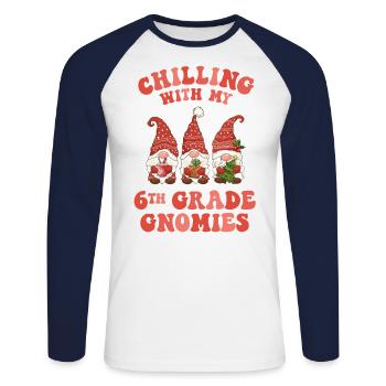 Professeur de 6e année Noël Chilling avec mon - T-shirt baseball manches longues Homme - blanc/marine - Devant - Nik (191cm)