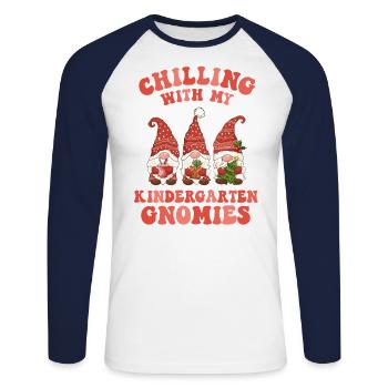 Chillen mit Kindergärtnerin - Unisex Baseballshirt langarm - Weiß/Navy - Vorne - Nik (191cm)