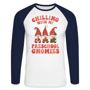 Chilling avec mon professeur de gnomies préscolaires - T-shirt baseball manches longues Homme - blanc/marine - Devant - Nik (191cm)