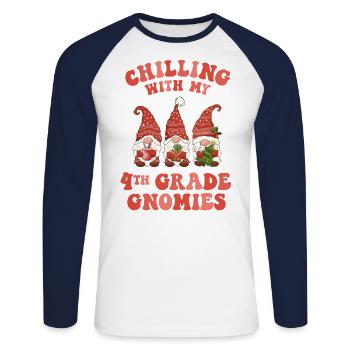 4th Grade Teacher Christmas Chilling With My - Unisex Long Sleeve Baseball T-Shirt - white/navy - Front - Nik (191cm)