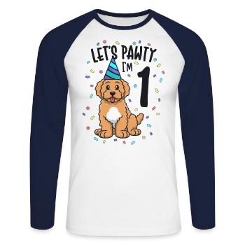Let’s Pawty I’m 1 Goldendoodle Dog 1er anniversaire - T-shirt baseball manches longues Homme - blanc/marine - Devant - Nik (191cm)