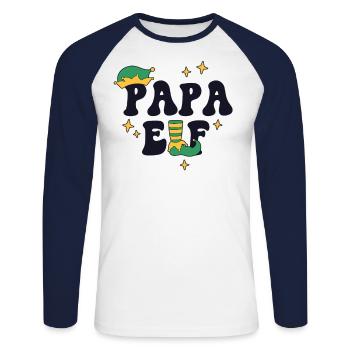 Papa Elf Matching Famille Noël Groupe Noël - T-shirt baseball manches longues Homme - blanc/marine - Devant - Nik (191cm)