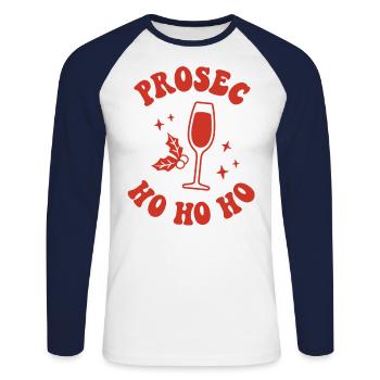 Prosec Ho Ho Ho Lustige Weihnachts-Trinkparty - Unisex Baseballshirt langarm - Weiß/Navy - Vorne - Nik (191cm)