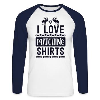 J’aime les chemises de Noël assorties couple femme - T-shirt baseball manches longues Homme - blanc/marine - Devant - Nik (191cm)