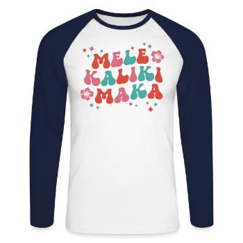 Retro Mele Kalikimaka Christmas In Hawaii - Unisex Long Sleeve Baseball T-Shirt - white/navy - Front - Nik (191cm)