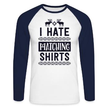 Je déteste les chemises de Noël assorties couple mari - T-shirt baseball manches longues Homme - blanc/marine - Devant - Nik (191cm)