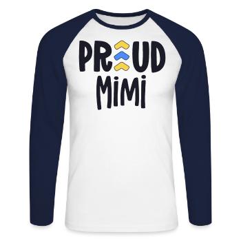 Proud Mimi Syndrome de Down Grand-mère Famille T21 - T-shirt baseball manches longues Homme - blanc/marine - Devant - Nik (191cm)