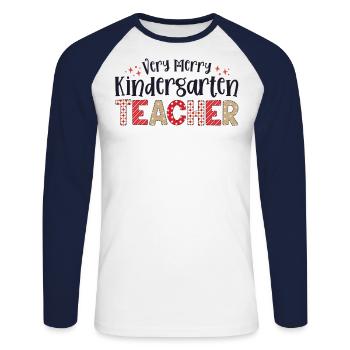 Très joyeux professeur de maternelle École de Noël - T-shirt baseball manches longues Homme - blanc/marine - Devant - Nik (191cm)