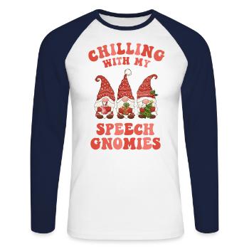 Chilling With My Speech Gnomies Xmas SLP - Unisex Long Sleeve Baseball T-Shirt - white/navy - Front - Nik (191cm)