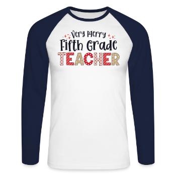 Très joyeux enseignant de 5e année Cinquième Noël - T-shirt baseball manches longues Homme - blanc/marine - Devant - Nik (191cm)