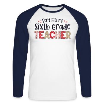 Très joyeux enseignant de 6e année Sixième Noël - T-shirt baseball manches longues Homme - blanc/marine - Devant - Nik (191cm)
