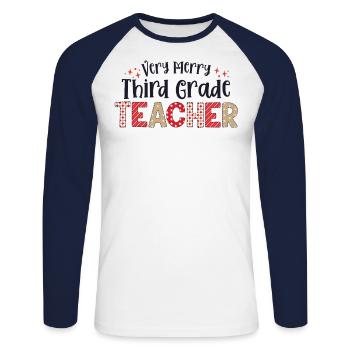 Sehr frohe 3. Klasse Lehrer drittes Weihnachten - Unisex Baseballshirt langarm - Weiß/Navy - Vorne - Nik (191cm)