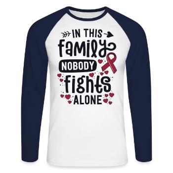 In This Family Nobody Fights Alone Hemangioma - Unisex Long Sleeve Baseball T-Shirt - white/navy - Front - Nik (191cm)
