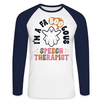 Faboolous Speech Therapist Halloween SLP Retro - Unisex Long Sleeve Baseball T-Shirt - white/navy - Front - Nik (191cm)