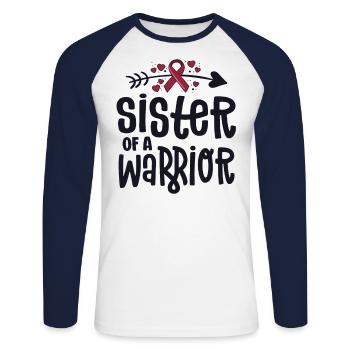 Sister Of A Warrior Vascular Malformation - Unisex Long Sleeve Baseball T-Shirt - white/navy - Front - Nik (191cm)
