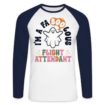 Faboolous Hôtesse de l’air Rétro Halloween - T-shirt baseball manches longues Homme - blanc/marine - Devant - Nik (191cm)