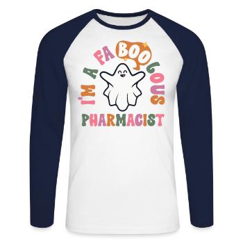 Faboolous Pharmacist Halloween Retro Pharmacy - Unisex Long Sleeve Baseball T-Shirt - white/navy - Front - Nik (191cm)