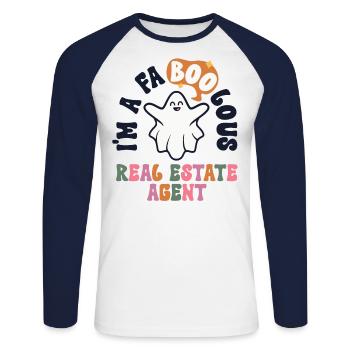 Faboolous Real Estate Agent Halloween Retro - Unisex Long Sleeve Baseball T-Shirt - white/navy - Front - Nik (191cm)