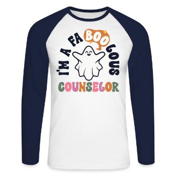 Faboolous Berater Retro Halloween Schule - Unisex Baseballshirt langarm - Weiß/Navy - Vorne - Nik (191cm)
