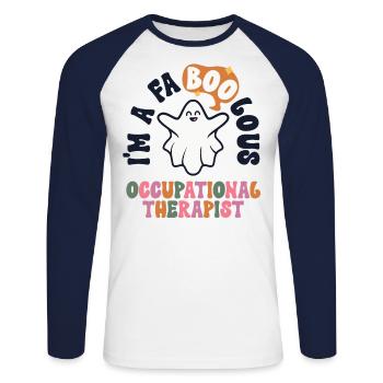 Retro Halloween Occupational Therapist Vintage - Unisex Long Sleeve Baseball T-Shirt - white/navy - Front - Nik (191cm)