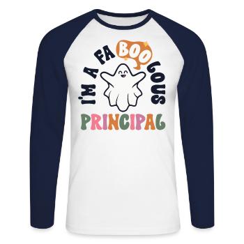 Faboolous Principal Retro Halloween Vintage - Unisex Long Sleeve Baseball T-Shirt - white/navy - Front - Nik (191cm)
