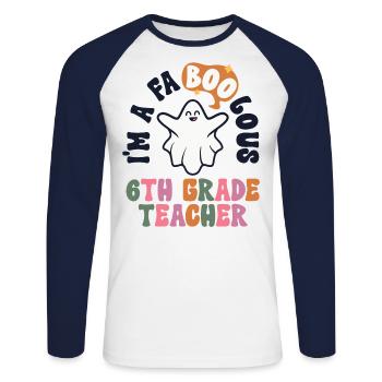 Teacher Halloween Retro 6th Grade Vintage Sixth - Unisex Long Sleeve Baseball T-Shirt - white/navy - Front - Nik (191cm)