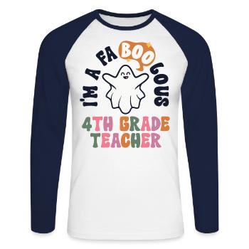 Teacher Halloween Retro 4th Grade Vintage Fourth - Unisex Long Sleeve Baseball T-Shirt - white/navy - Front - Nik (191cm)