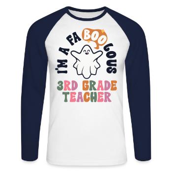 Teacher Halloween Retro 3rd Grade Vintage Third - Unisex Long Sleeve Baseball T-Shirt - white/navy - Front - Nik (191cm)