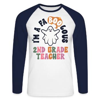 Teacher Halloween Retro 2nd Grade Vintage Second - Unisex Long Sleeve Baseball T-Shirt - white/navy - Front - Nik (191cm)