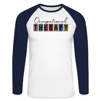 Rétro Ergothérapie Vintage OT School - T-shirt baseball manches longues Homme - blanc/marine - Devant - Nik (191cm)