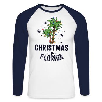 Noël en Floride Deck La famille Palm Trees - T-shirt baseball manches longues Homme - blanc/marine - Devant - Nik (191cm)