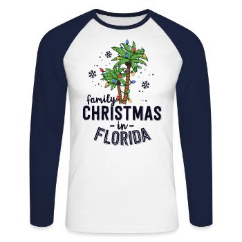 Familienweihnacht in Florida Palmen Weihnachten Strand - Unisex Baseballshirt langarm - Weiß/Navy - Vorne - Nik (191cm)