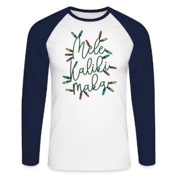 Mele Kalikimaka Christmas Lights Festive Holiday - Unisex Long Sleeve Baseball T-Shirt - white/navy - Front - Nik (191cm)
