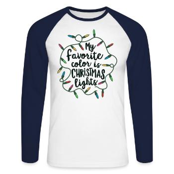Meine Lieblingsfarbe ist Weihnachtsbeleuchtung Weihnachten - Unisex Baseballshirt langarm - Weiß/Navy - Vorne - Nik (191cm)