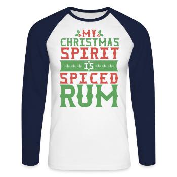 Christmas Spirit is Spiced Rum Funny Bar - Unisex Long Sleeve Baseball T-Shirt - white/navy - Front - Nik (191cm)