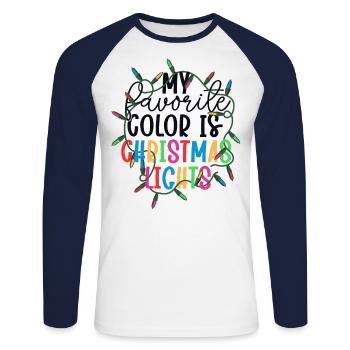 Meine Lieblingsfarbe ist Weihnachtsbeleuchtung Weihnachten - Unisex Baseballshirt langarm - Weiß/Navy - Vorne - Nik (191cm)