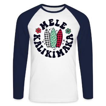 Mele Kalikimaka Christmas In Hawaii Hawaiian - Unisex Long Sleeve Baseball T-Shirt - white/navy - Front - Nik (191cm)