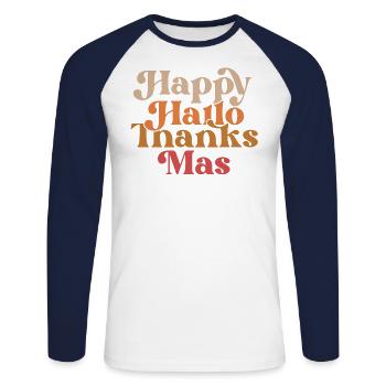 Happy Hallothanksmas Halloween Thanksgiving - Unisex Long Sleeve Baseball T-Shirt - white/navy - Front - Nik (191cm)
