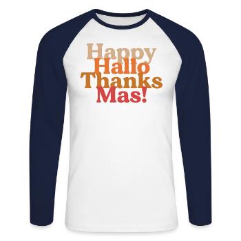 Happy HalloThanksMas Retro Halloween Thanksgiving - Unisex Baseballshirt langarm - Weiß/Navy - Vorne - Nik (191cm)