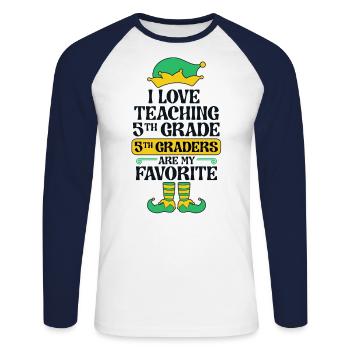 5th Grade Teacher Elf Christmas School Party I - Unisex Long Sleeve Baseball T-Shirt - white/navy - Front - Nik (191cm)