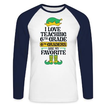 Fête de l’école de Noël Elfe de 6e année I - T-shirt baseball manches longues Homme - blanc/marine - Devant - Nik (191cm)