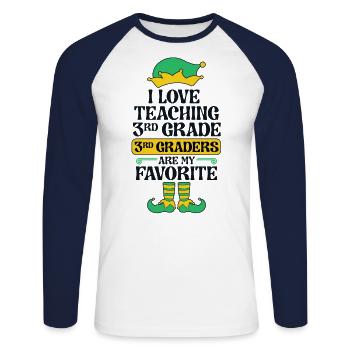 3rd Grade Teacher Elf Christmas School Party I - Unisex Long Sleeve Baseball T-Shirt - white/navy - Front - Nik (191cm)