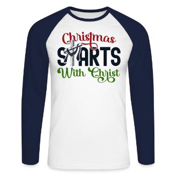 Christmas Starts With Christ Christian Cross Jesus - Unisex Long Sleeve Baseball T-Shirt - white/navy - Front - Nik (191cm)