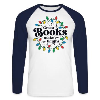 Les bons livres font de vous un brillant bibliothécaire de Noël - T-shirt baseball manches longues Homme - blanc/marine - Devant - Nik (191cm)