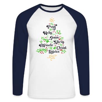 Christian Christmas Tree Family Church Jesus - Unisex Long Sleeve Baseball T-Shirt - white/navy - Front - Nik (191cm)