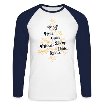Christian Christmas Tree Family Holiday Church - Unisex Long Sleeve Baseball T-Shirt - white/navy - Front - Nik (191cm)