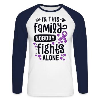 In This Family Nobody Fights Alone Support - Unisex Long Sleeve Baseball T-Shirt - white/navy - Front - Nik (191cm)
