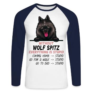 Ohne Wolfsspitz ist alles doof - Unisex Baseballshirt langarm - Weiß/Navy - Vorne - Nik (191cm)
